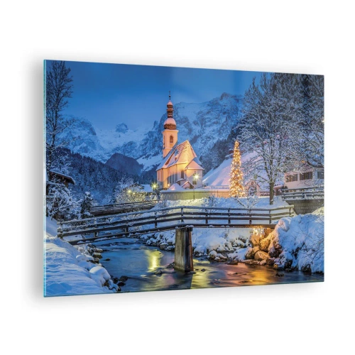 Impression sur verre - Image sur verre - Paysage de Noël dans un décor hivernal - 70x50cm - L'âme du monde - Décoration murale moderne pour le salon et la chambre ARTTOR