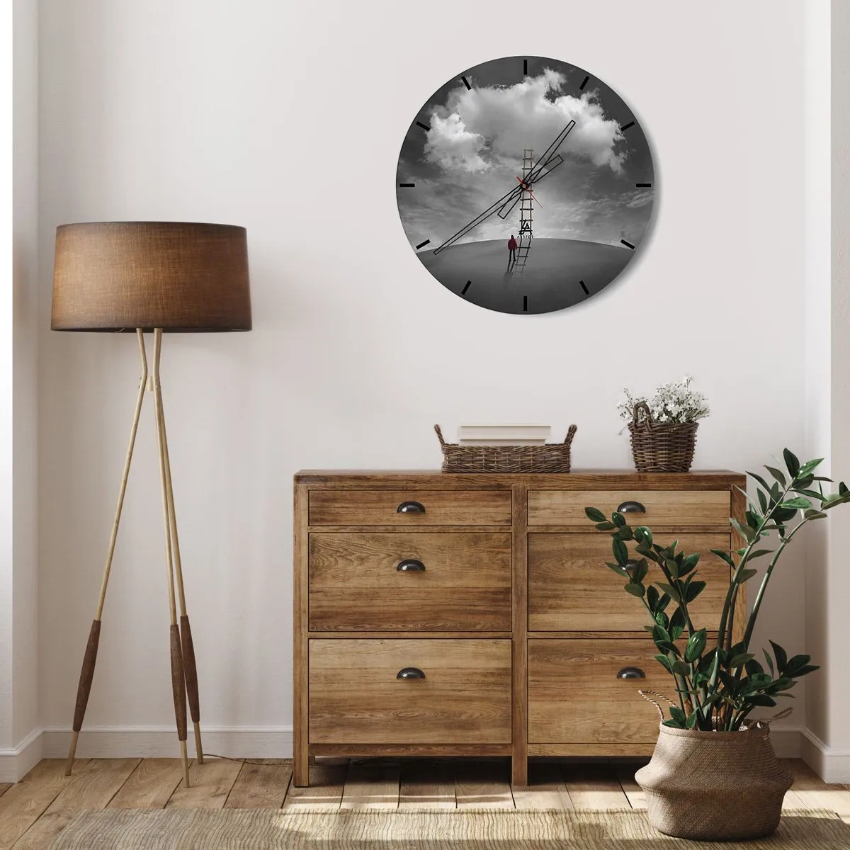 Horloge murale - Pendule murale - Un homme grimpant à une échelle vers un nuage dans le ciel - 30x30cm - Tout est possible - Décoration murale moderne pour le salon, la cuisine et la chambre ARTTOR