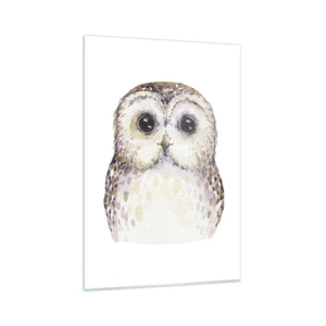 Impression sur verre - Image sur verre - Portrait d'un hibou sur fond clair aux couleurs délicates - 70x100cm - Regarde-moi dans les yeux - Décoration murale moderne pour le salon et la chambre ARTTOR