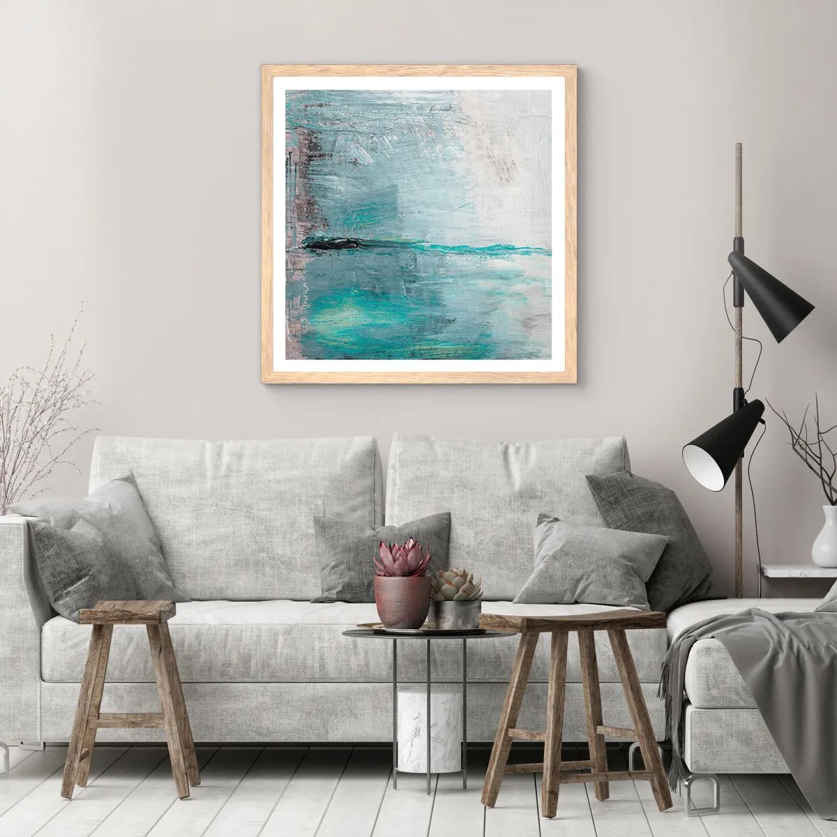 Affiche dans un chêne clair - Poster - Horizontalement en bleu - 30x30 cm