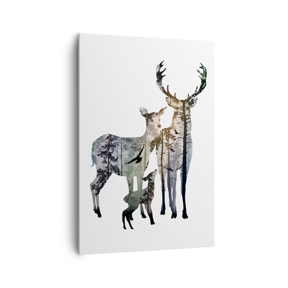Impression sur toile - Image sur toile - Paysage forestier aux silhouettes de cerfs - 70x100cm - Photographie de famille - Décoration murale moderne pour le salon et la chambre ARTTOR