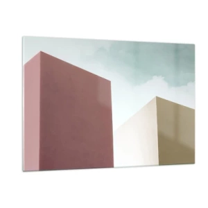 Impression sur verre - Image sur verre - Bâtiments géométriques aux couleurs pastel - 120x80cm - La géométrie d'un été ensoleillé - Décoration murale moderne pour le salon et la chambre ARTTOR