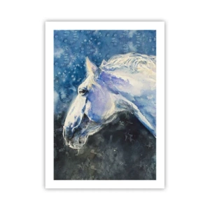 Affiche - Poster - Portrait d'un cheval dans des tons bleus à l'aquarelle - 50x70cm - Portrait dans une lueur azur - Décoration murale moderne pour le salon et la chambre ARTTOR