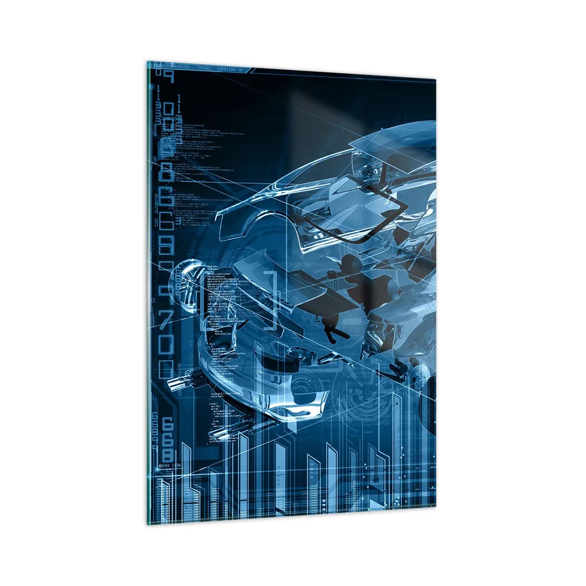 Impression sur verre - Image sur verre - Schéma technologique d'une voiture de style futuriste - 50x70cm - Anatomie de l'ingénierie - Décoration murale moderne pour le salon et la chambre ARTTOR