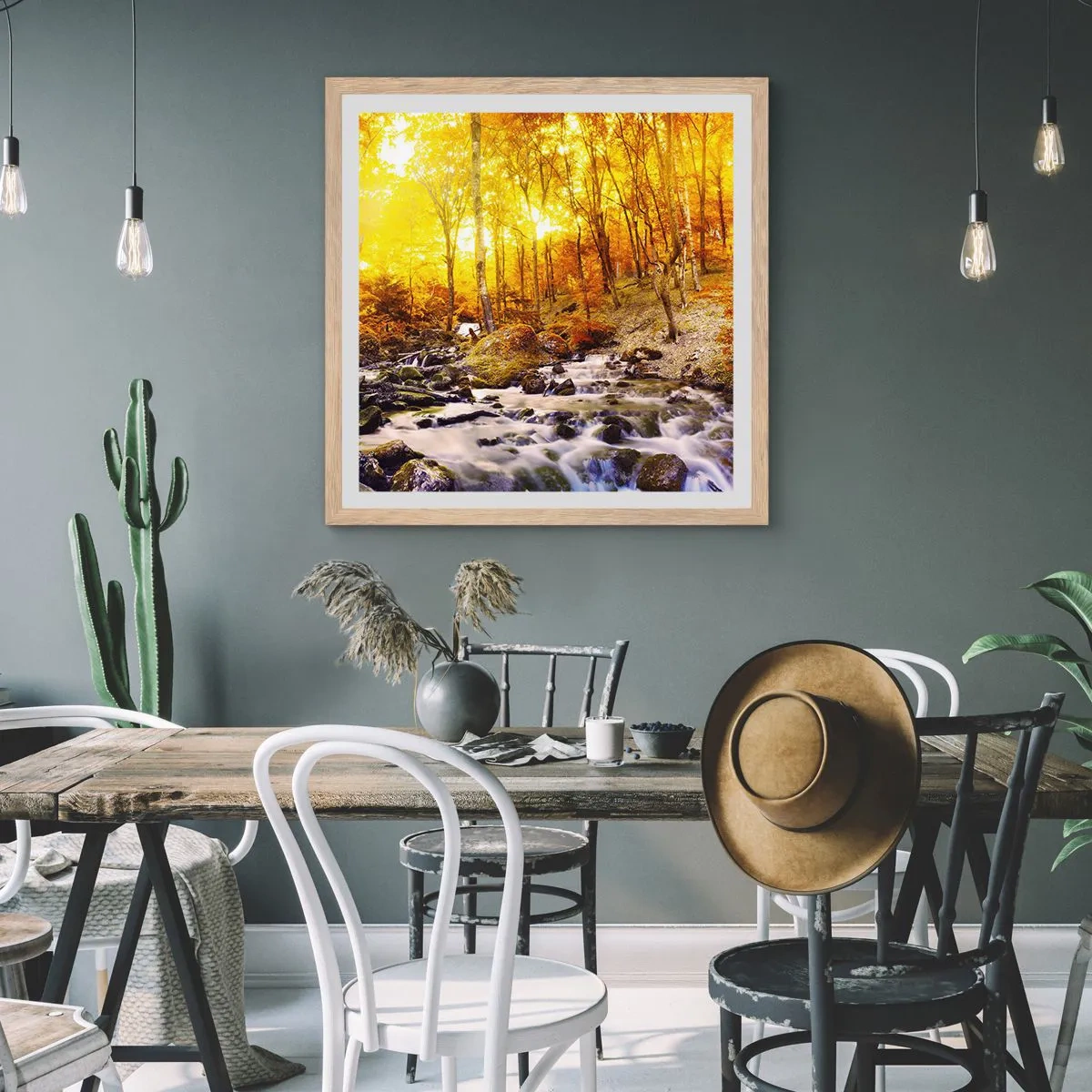 Affiche dans un chêne clair - Poster - Pierres serties d'or et de platine - 40x40 cm