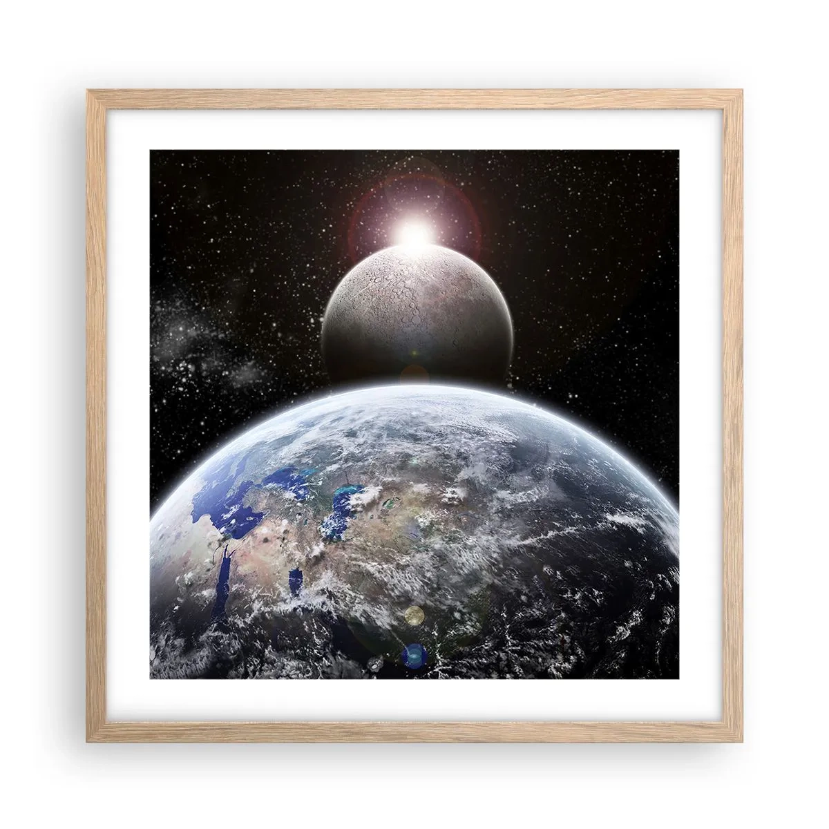 Affiche dans un chêne clair - Poster - Paysage cosmique - lever de soleil - 50x50 cm