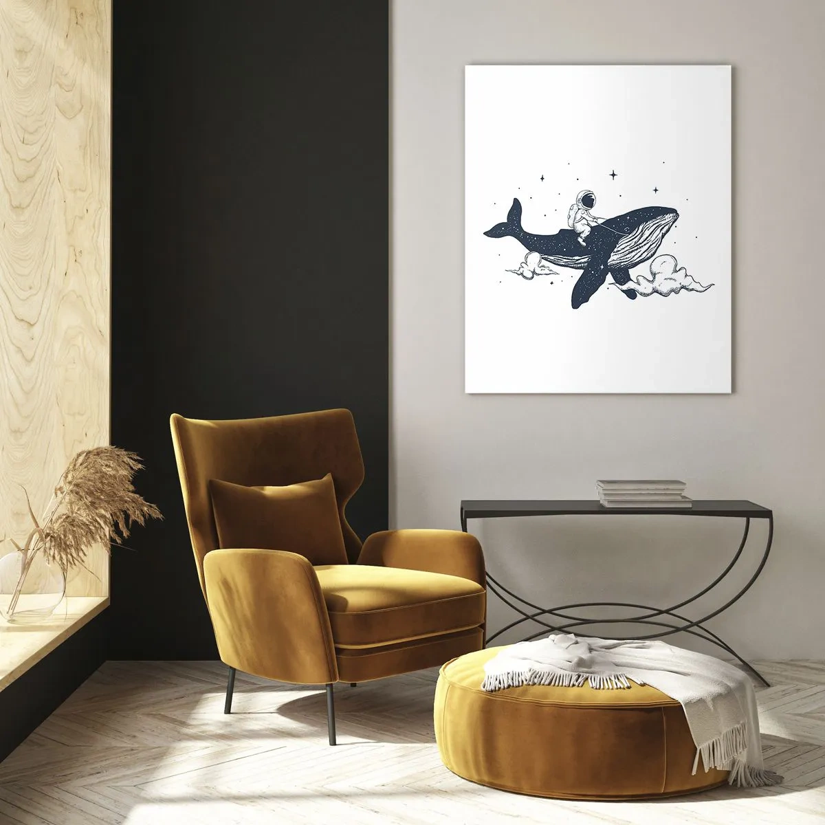 Impression sur verre - Image sur verre - Astronaute sur une baleine flottant dans l'espace - 80x120cm - Aventure spatiale - Décoration murale moderne pour le salon et la chambre ARTTOR