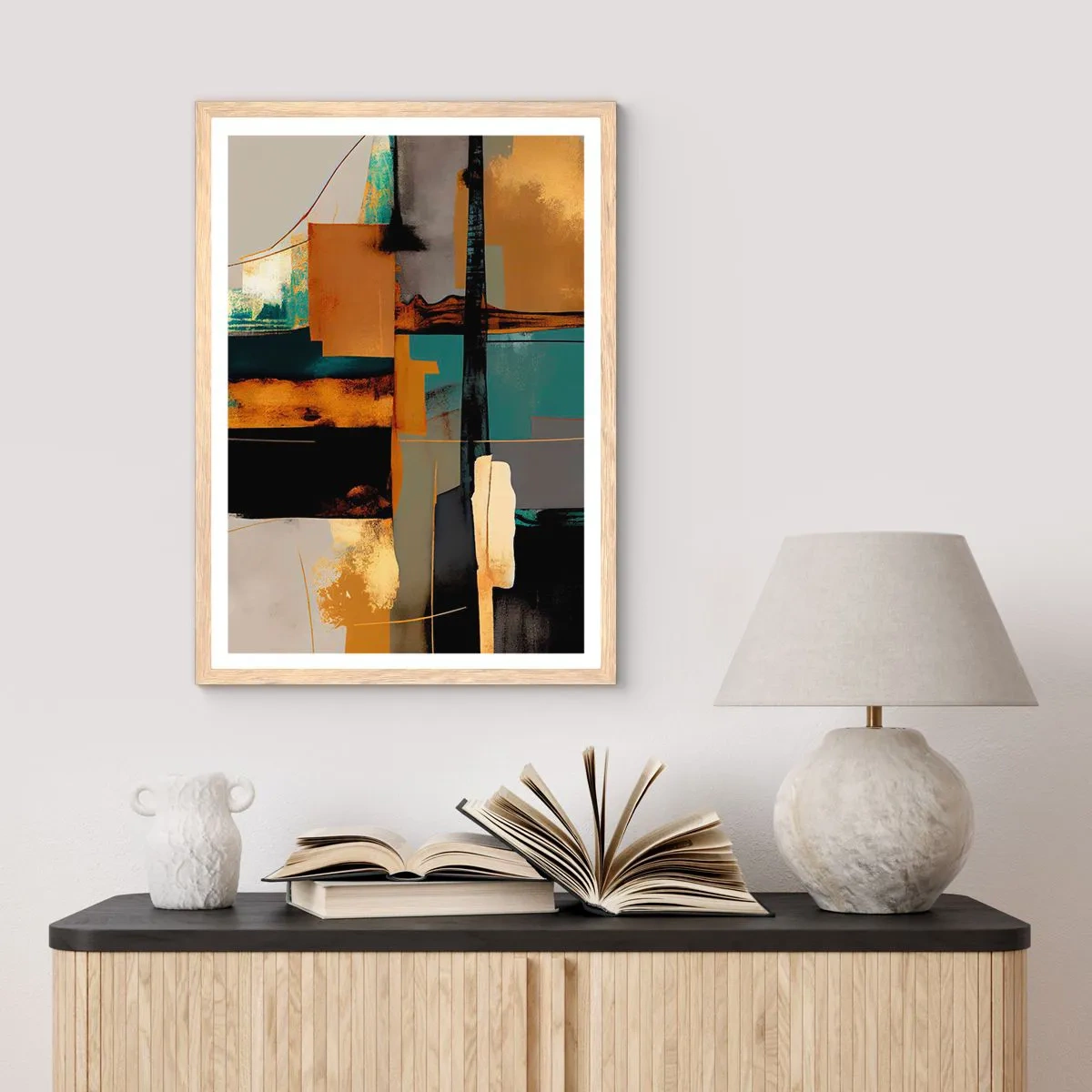 Affiche dans un chêne clair - Poster - Abstraction – lumière et ombre - 61x91 cm