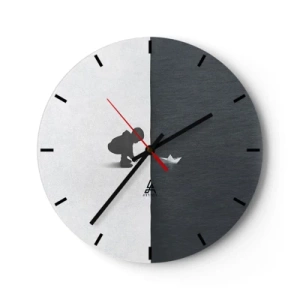 Horloge murale - Pendule murale - Silhouette d'un enfant avec un bateau en papier sur un fond contrasté - 30x30cm - Grande expédition - Décoration murale moderne pour le salon, la cuisine et la chambre ARTTOR