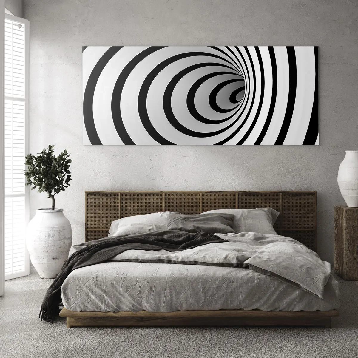 Impression sur verre - Image sur verre - Une spirale noire et blanche créant un effet hypnotique - 140x50cm - Tu ne peux pas y résister aussi ? - Décoration murale moderne pour le salon et la chambre ARTTOR