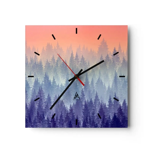 Horloge murale - Pendule murale - Une forêt brumeuse aux tons violets et orange - 30x30cm - Haut, plus haut, vers le ciel - Décoration murale moderne pour le salon et la chambre ARTTOR