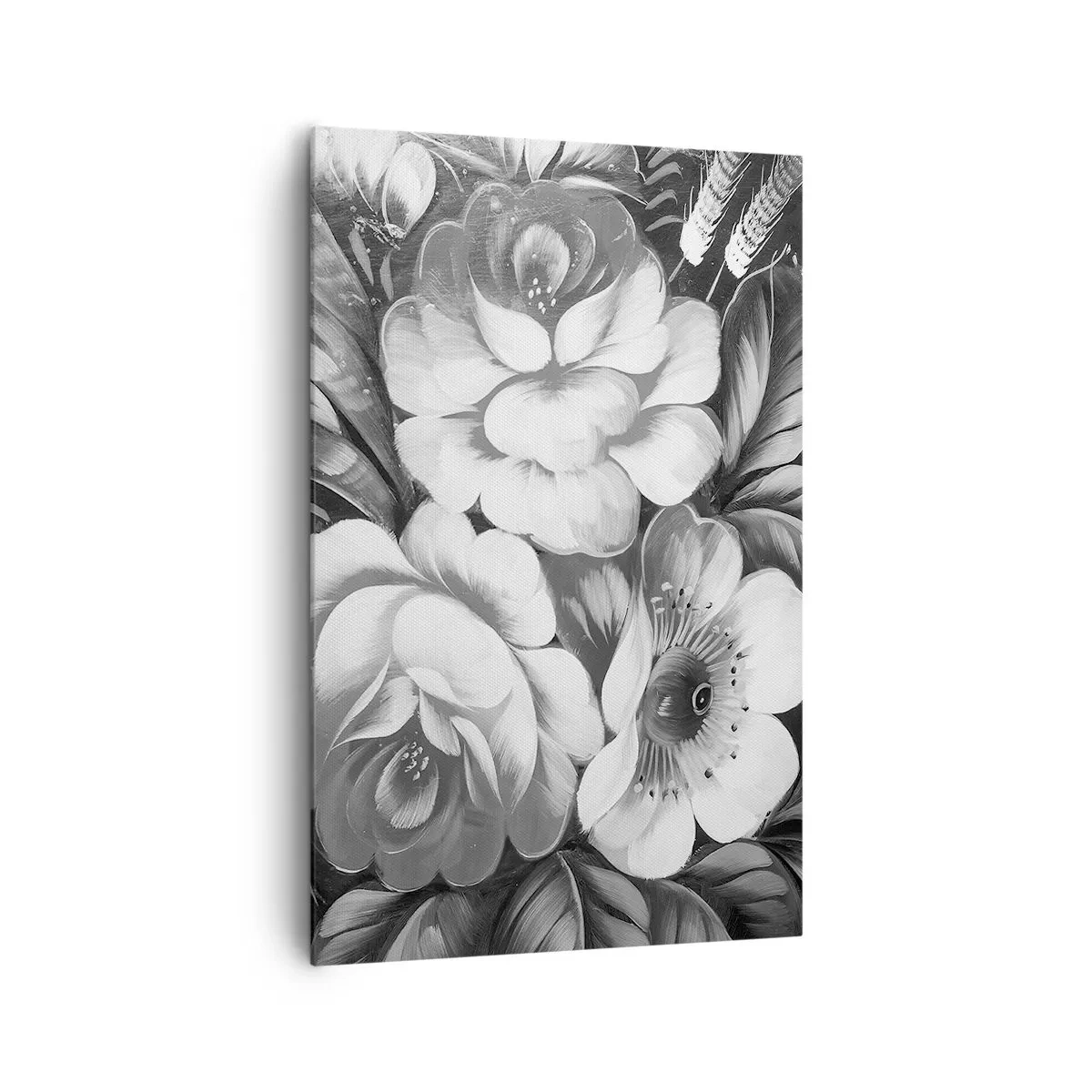 Impression sur toile - Image sur toile - Fleurs noires et blanches dans une composition classique et élégante - 80x120cm - Belle même en gris - Décoration murale moderne pour le salon et la chambre ARTTOR