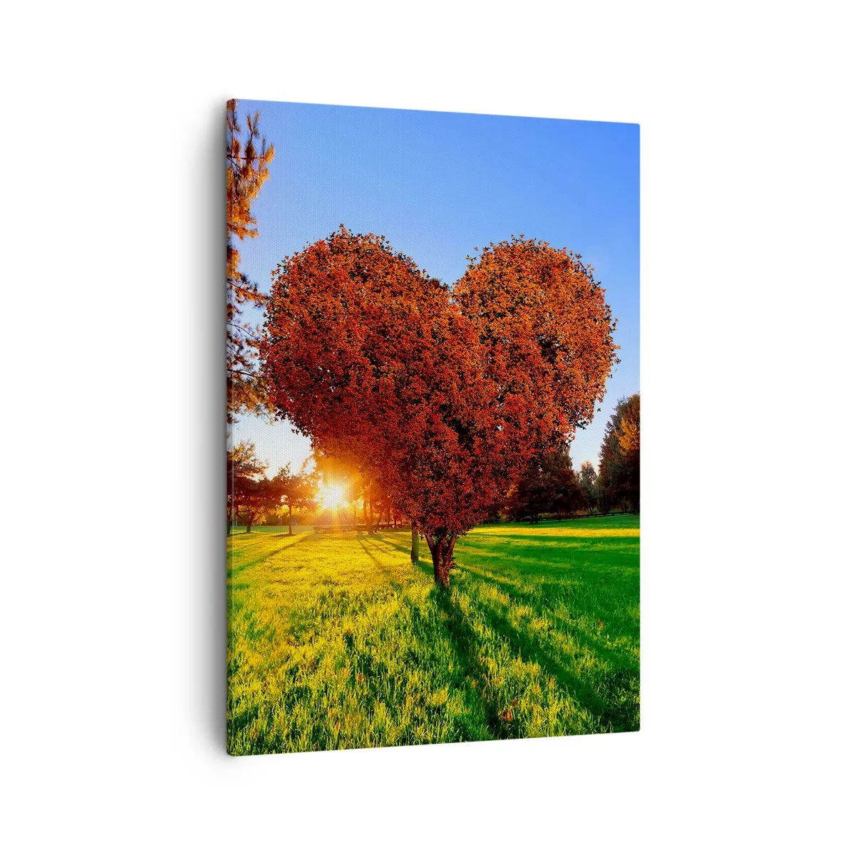 Impression sur toile - Image sur toile - Un arbre en forme de cœur dans un paysage d'automne - 50x70cm - Et comment ne pas aimer tomber - Décoration murale moderne pour le salon et la chambre ARTTOR