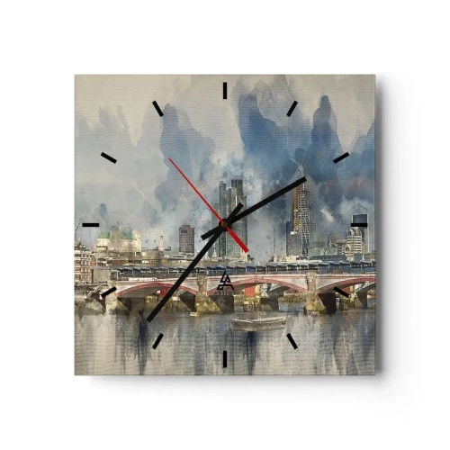 Horloge murale - Pendule murale - Vue à l'aquarelle du pont et des toits de la ville - 30x30cm - Londres dans toute sa splendeur - Décoration murale moderne pour le salon et la chambre ARTTOR
