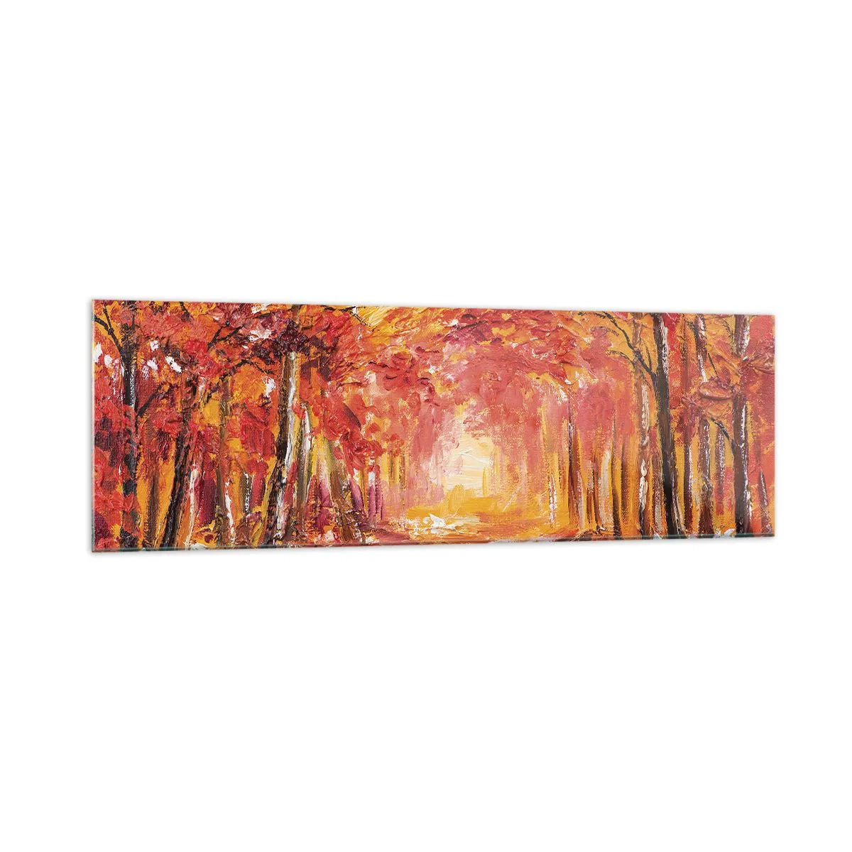 Impression sur verre - Image sur verre - Forêt d'automne aux tons cuivrés et dorés - 160x50cm - Forêt de cuivre - Décoration murale moderne pour le salon et la chambre ARTTOR