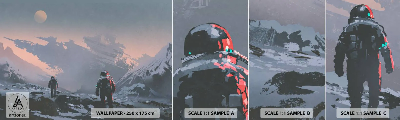 Échantillon de Papier Peint Autocollant Deluxe Sticker - Sous une étoile inconnue - Abstraction, Astronaute, Cosmonaute - 100x30 cm