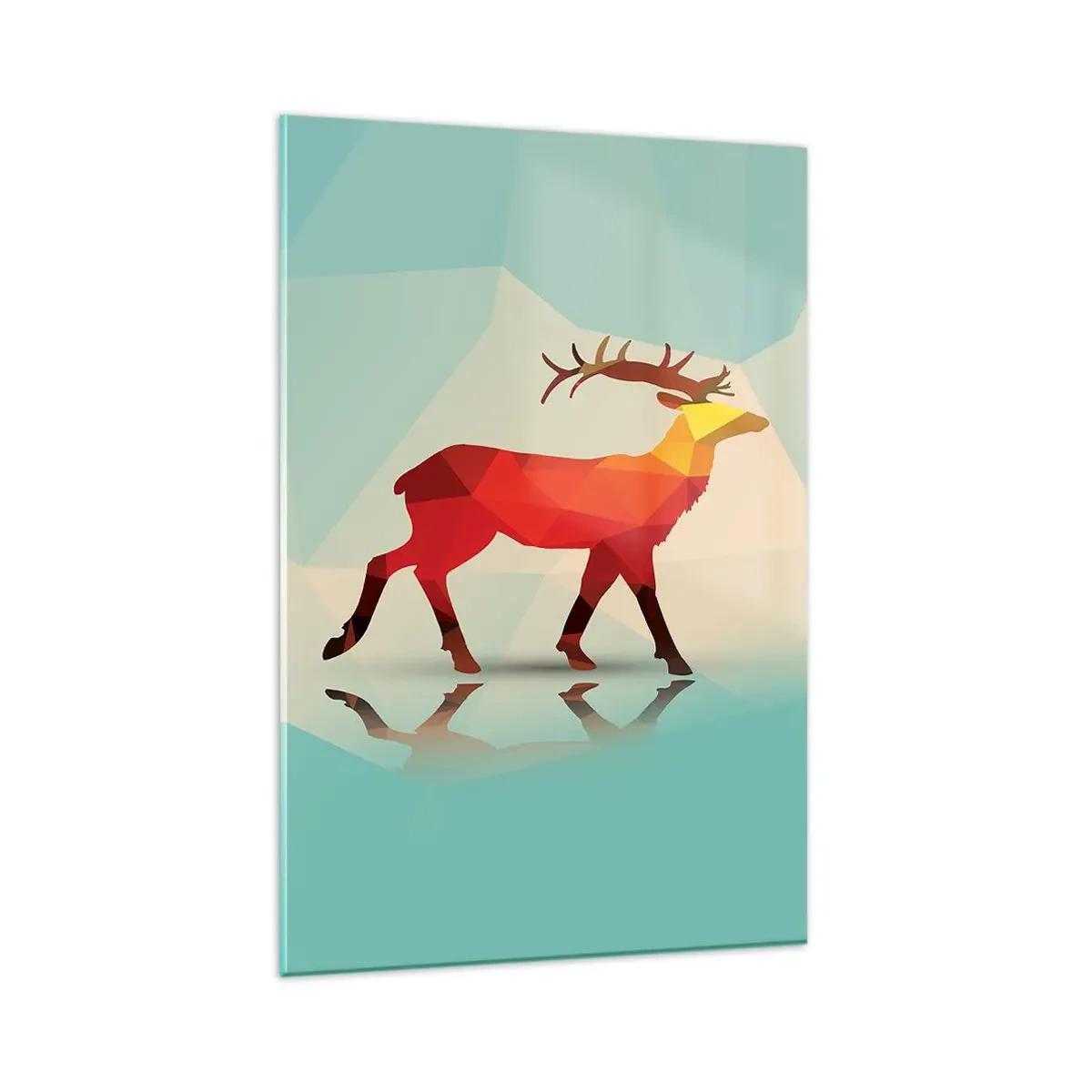 Impression sur verre - Image sur verre - Silhouette géométrique d'un cerf dans les tons de rouge et d'orange - 80x120cm - Cerf géométrique - Décoration murale moderne pour le salon et la chambre ARTTOR