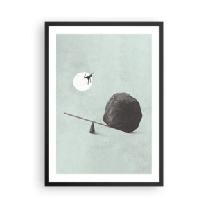 Affiche dans un cadre noir - Poster - Une échelle minimaliste avec une pierre et une figure sur fond de lune - 50x70cm - Réalisation de ses rêves - Décoration murale moderne pour le salon et la chambre ARTTOR