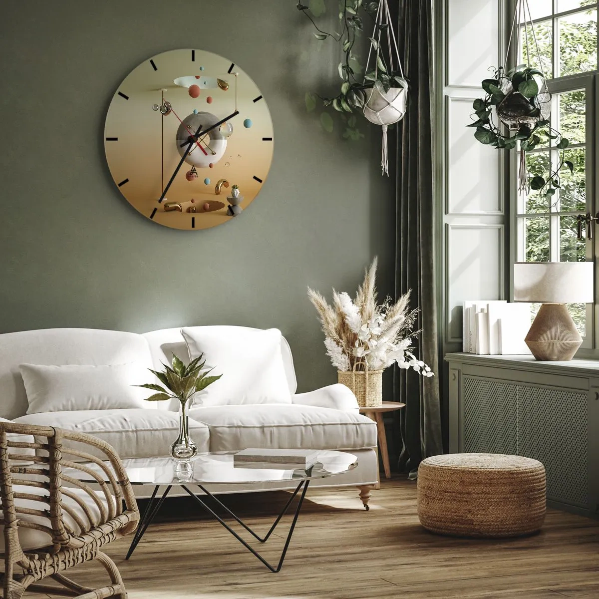 Horloge murale - Pendule murale - Composition abstraite avec des sphères et des formes géométriques - 30x30cm - Tout peut arriver - Décoration murale moderne pour le salon, la cuisine et la chambre ARTTOR