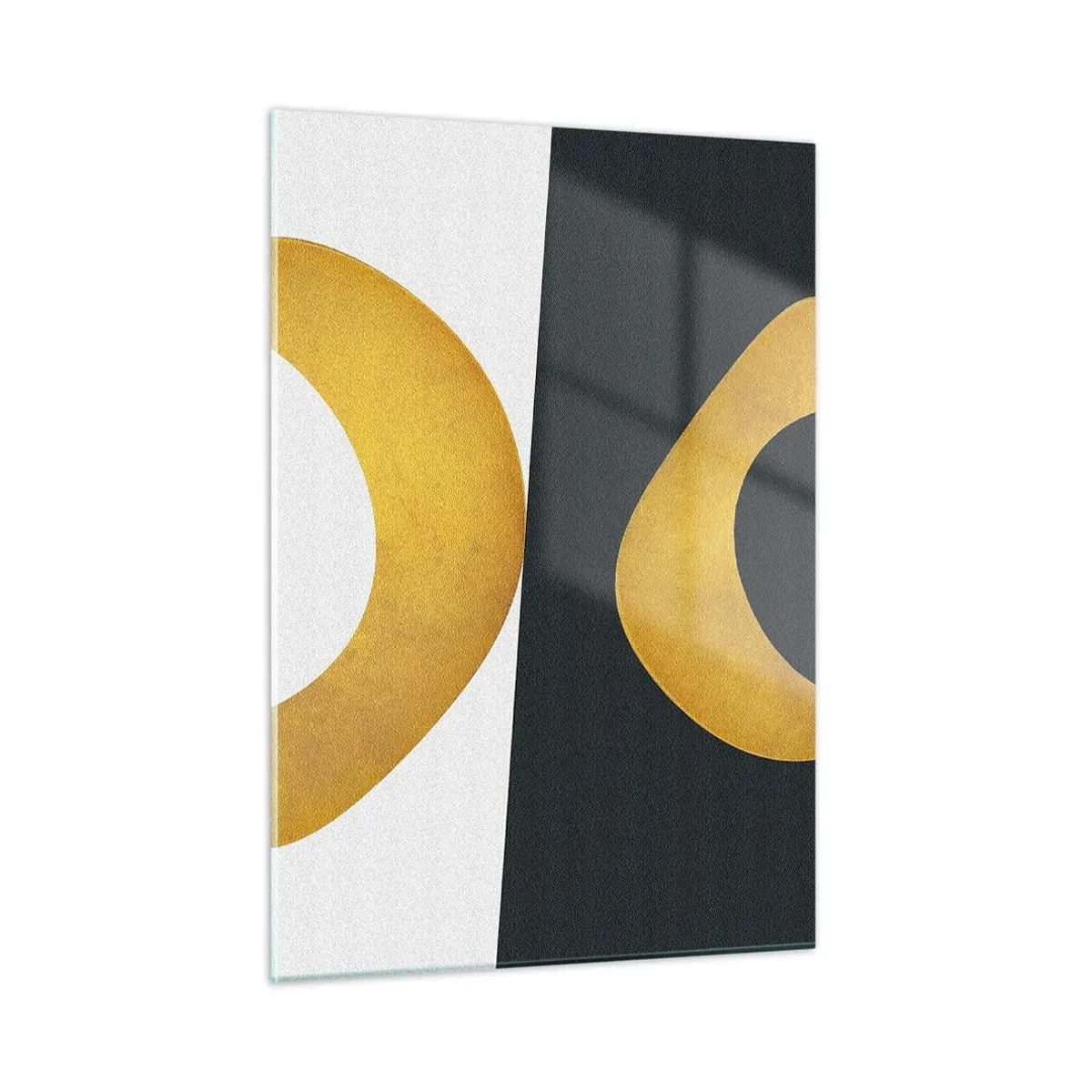 Impression sur verre - Image sur verre - Formes géométriques dorées sur fond blanc et noir - 50x70cm - Avant tout : l’or - Décoration murale moderne pour le salon et la chambre ARTTOR