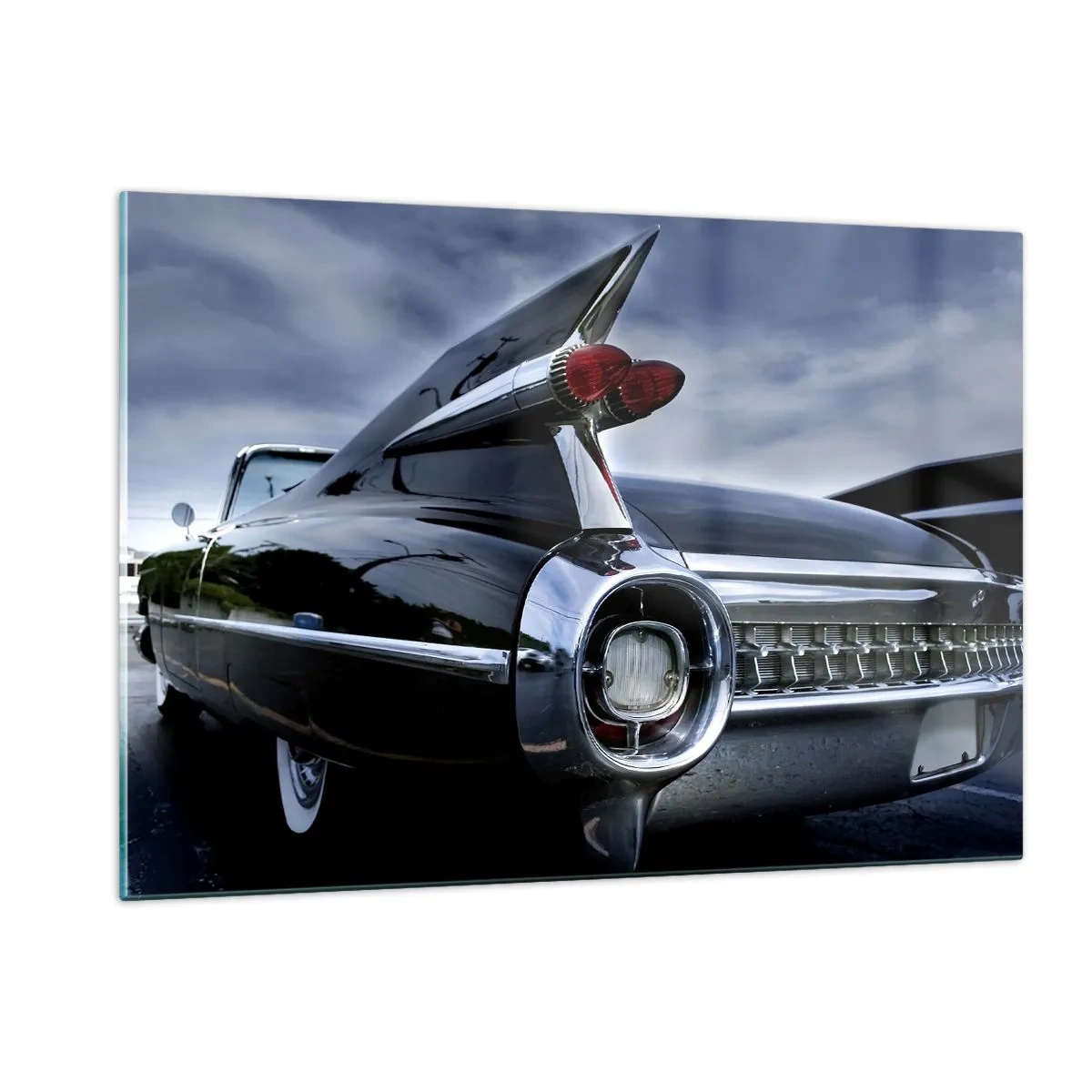 Impression sur verre - Image sur verre - Feux arrière de voiture classiques élégants en peinture noire brillante - 120x80cm - C'est exactement pourquoi c'est beau ! - Décoration murale moderne pour le salon et la chambre ARTTOR