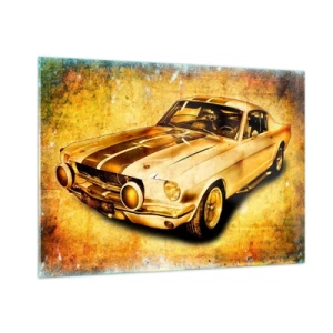 Impression sur verre - Image sur verre - Voiture de sport classique avec un arrière-plan vintage - 100x70cm - La folie des années 70 - Décoration murale moderne pour le salon et la chambre ARTTOR