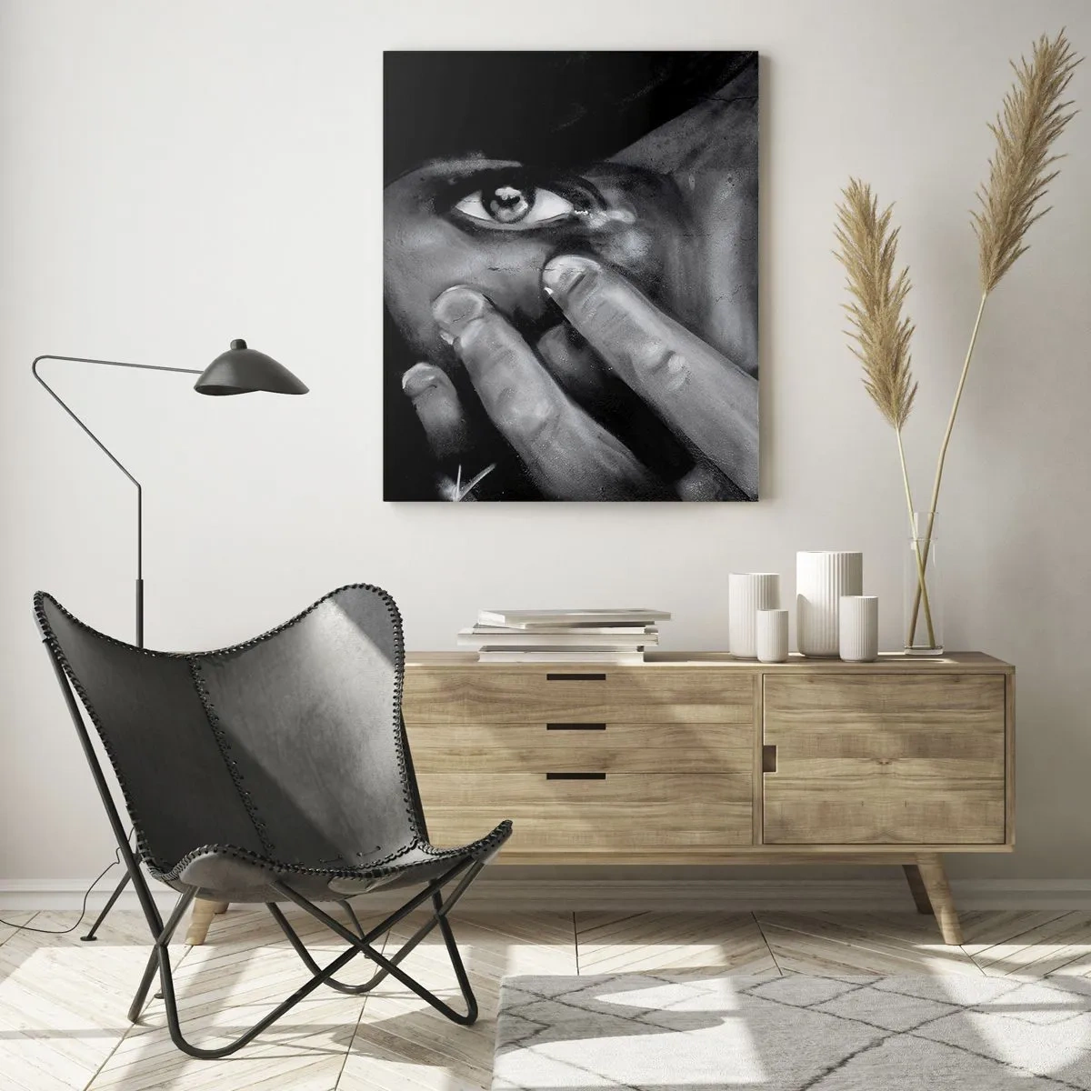 Impression sur verre - Image sur verre - Un portrait en noir et blanc avec un regard émotionnel - 50x70cm - Je ne dirai pas qui a peint - Décoration murale moderne pour le salon et la chambre ARTTOR