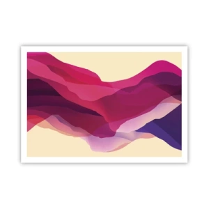 Affiche - Poster - Vagues abstraites dans des tons violets et roses sur un fond clair - 100x70cm - Vagues pourpre - Décoration murale moderne pour le salon et la chambre ARTTOR