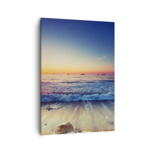Impression sur toile - Image sur toile - Coucher de soleil sur une mer calme avec des vagues - 50x70cm - Mais quel horizon ? - Décoration murale moderne pour le salon et la chambre ARTTOR