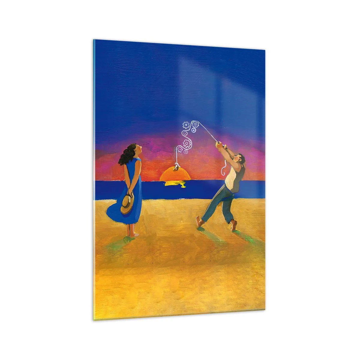 Impression sur verre - Image sur verre - Personnages au bord de la mer au coucher du soleil - 70x100cm - Plus qu'une étoile dans le ciel - Décoration murale moderne pour le salon et la chambre ARTTOR