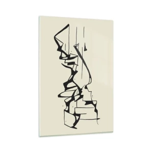 Impression sur verre - Image sur verre - Dessin abstrait de montagnes en noir et blanc - 80x120cm - Peut-être un paysage - Décoration murale moderne pour le salon et la chambre ARTTOR