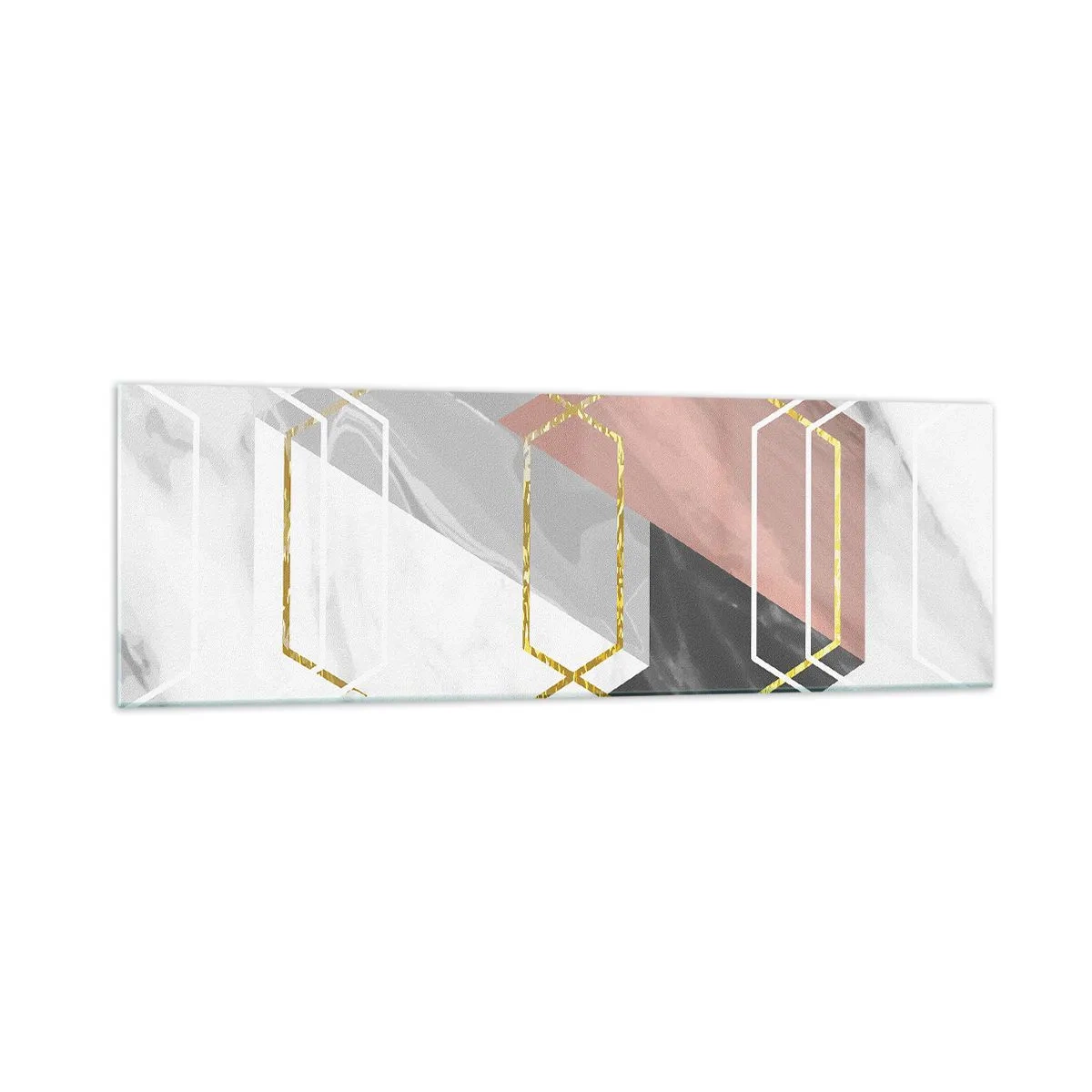Impression sur verre - Image sur verre - Figures géométriques avec des accents d'or et de marbre - 160x50cm - Composition en chaîne - Décoration murale moderne pour le salon et la chambre ARTTOR