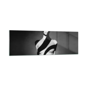 Impression sur verre - Image sur verre - Portrait noir et blanc d'une femme dans l'ombre et la lumière - 160x50cm - Dans la brillance et l'ombre - Décoration murale moderne pour le salon et la chambre ARTTOR