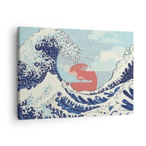 Impression sur toile - Image sur toile - Vagues de l'océan et coucher de soleil à la japonaise - 70x50cm - D'une inspiration japonnaise - Décoration murale moderne pour le salon et la chambre ARTTOR