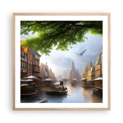 Affiche dans un chêne clair - Poster - Paysage urbain néerlandais - 60x60 cm