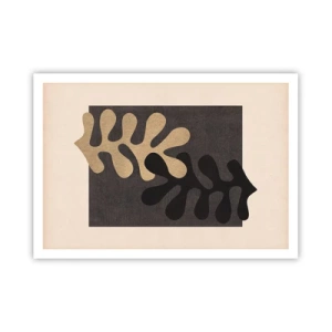 Affiche - Poster - Feuilles abstraites en noir et beige sur un fond rectangulaire - 100x70cm - Absence et complément - Décoration murale moderne pour le salon et la chambre ARTTOR