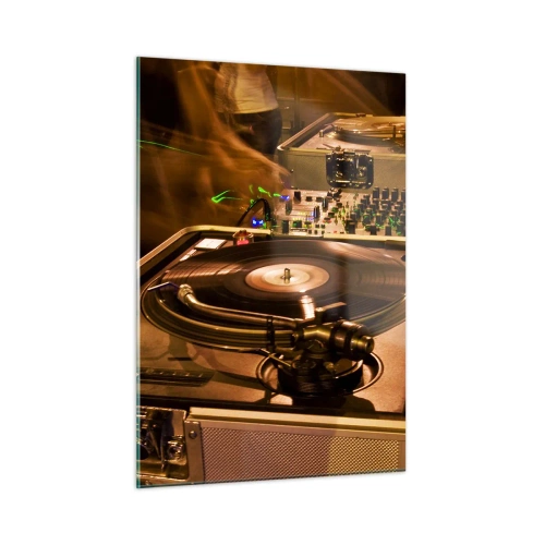 Impression sur verre - Image sur verre - Une platine sur fond de fête avec des effets de lumière dynamiques - 50x70cm - Sentez-vous cette force? - Décoration murale moderne pour le salon et la chambre ARTTOR