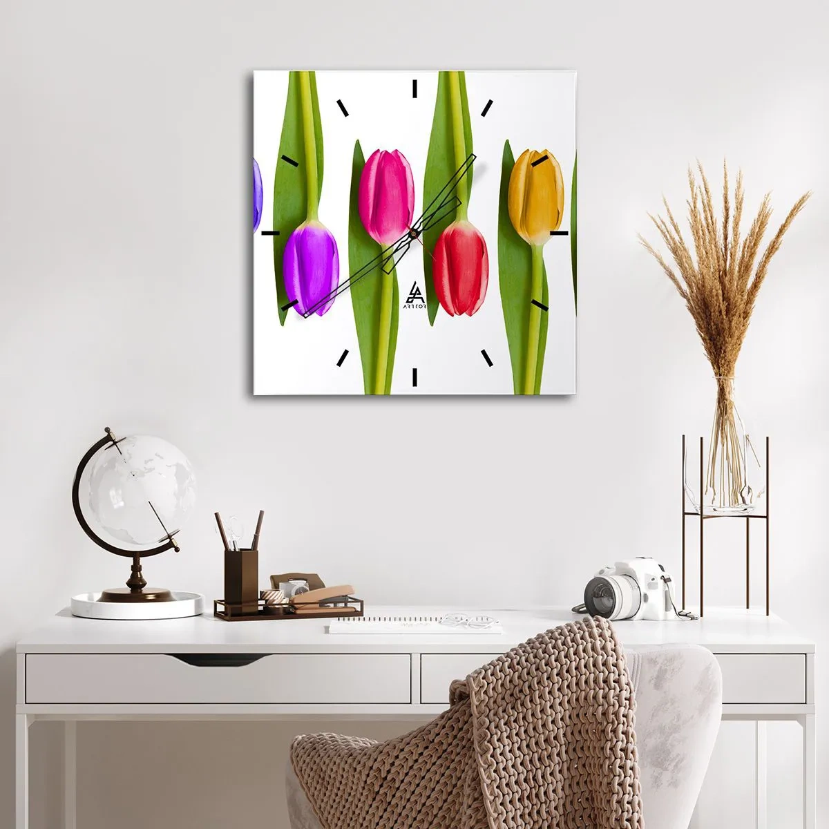 Horloge murale - Pendule murale - Composition arc-en-ciel - 40x40 cm