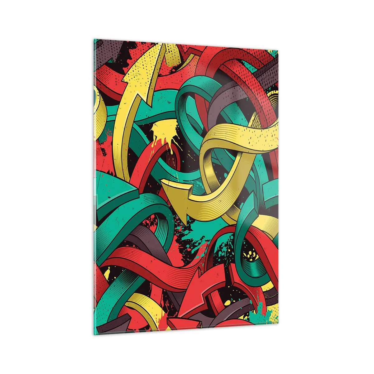 Impression sur verre - Image sur verre - Abstraction colorée avec des flèches dynamiques et du mouvement - 50x70cm - Quel chemin vers le but ? - Décoration murale moderne pour le salon et la chambre ARTTOR