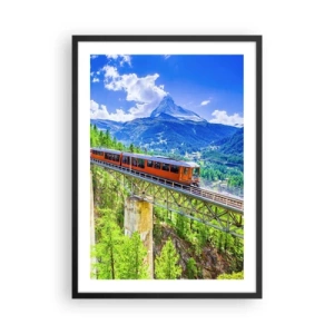 Affiche dans un cadre noir - Poster - Un train sur un pont dans les Alpes avec vue sur le Cervin - 50x70cm - Train dans les Alpes - Décoration murale moderne pour le salon et la chambre ARTTOR