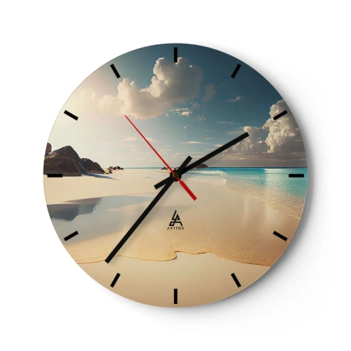 Horloge murale - Pendule murale - Plage tropicale avec sable blanc et eau turquoise - 30x30cm - Une journée de rêve - Décoration murale moderne pour le salon, la cuisine et la chambre ARTTOR