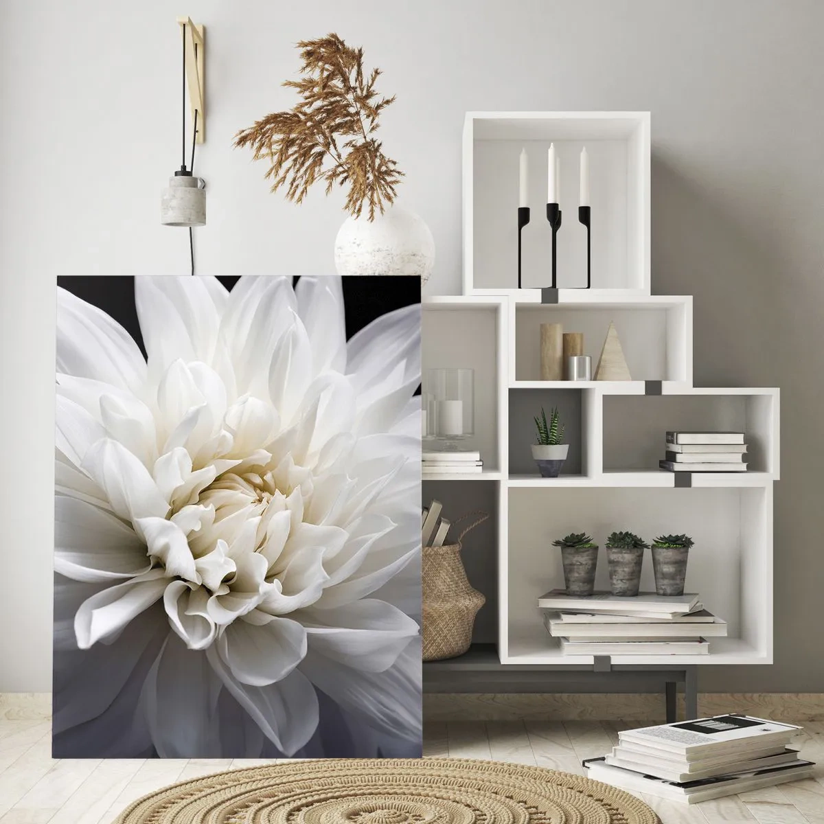 Impression sur verre - Image sur verre - Une délicate fleur blanche sur fond noir dans une composition élégante - 70x100cm - Le matin de la jeune mariéé - Décoration murale moderne pour le salon et la chambre ARTTOR