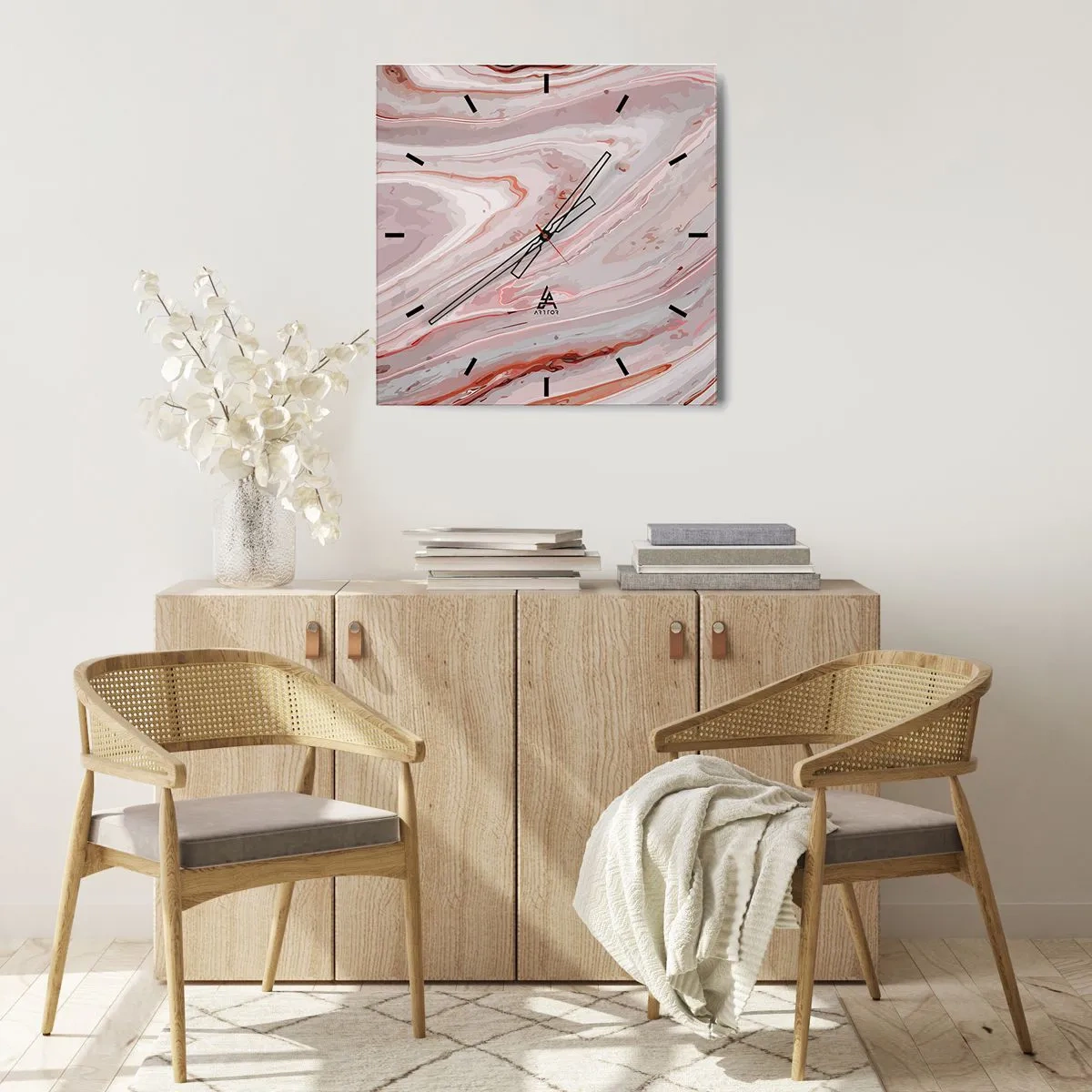 Horloge murale - Pendule murale - Vagues abstraites dans des tons délicats de rose et de beige - 30x30cm - Rose liquide - Décoration murale moderne pour le salon et la chambre ARTTOR