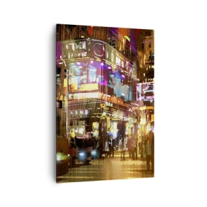 Impression sur toile - Image sur toile - Une ville animée la nuit sous la lumière des néons - 70x100cm - Dans une mer de lumière - Décoration murale moderne pour le salon et la chambre ARTTOR