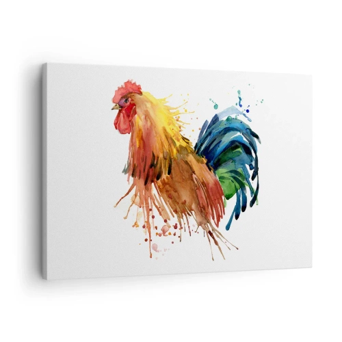 Impression sur toile - Image sur toile - Coq coloré dans un style aquarelle - 70x50cm - Robe royale, fierté royale - Décoration murale moderne pour le salon et la chambre ARTTOR