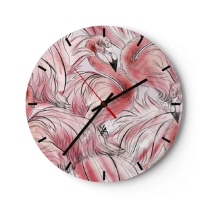 Horloge murale - Pendule murale - Flamants roses dans une composition dynamique et artistique - 30x30cm - Oiseau corps de ballet - Décoration murale moderne pour le salon, la cuisine et la chambre ARTTOR