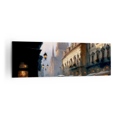 Impression sur toile - Image sur toile - Scène de rue en soirée avec une architecture historique - 160x50cm - Le charme d'une soirée pragoise - Décoration murale moderne pour le salon et la chambre ARTTOR