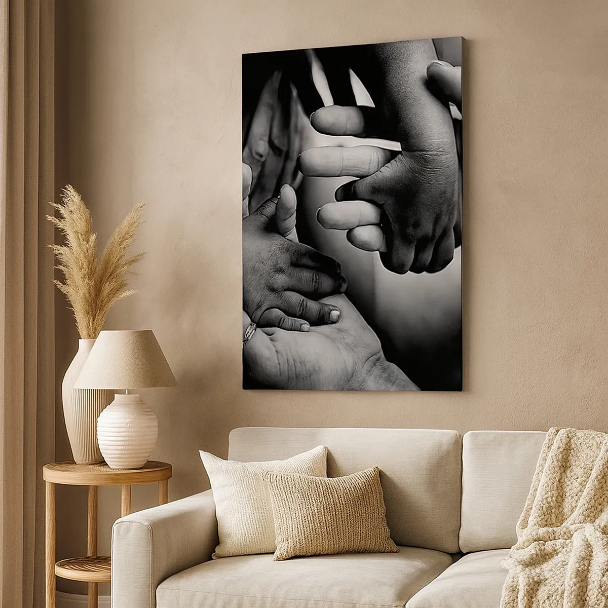 Impression sur toile - Image sur toile - Mains noires et blanches de différentes générations - 50x70cm - Être humain - Décoration murale moderne pour le salon et la chambre ARTTOR