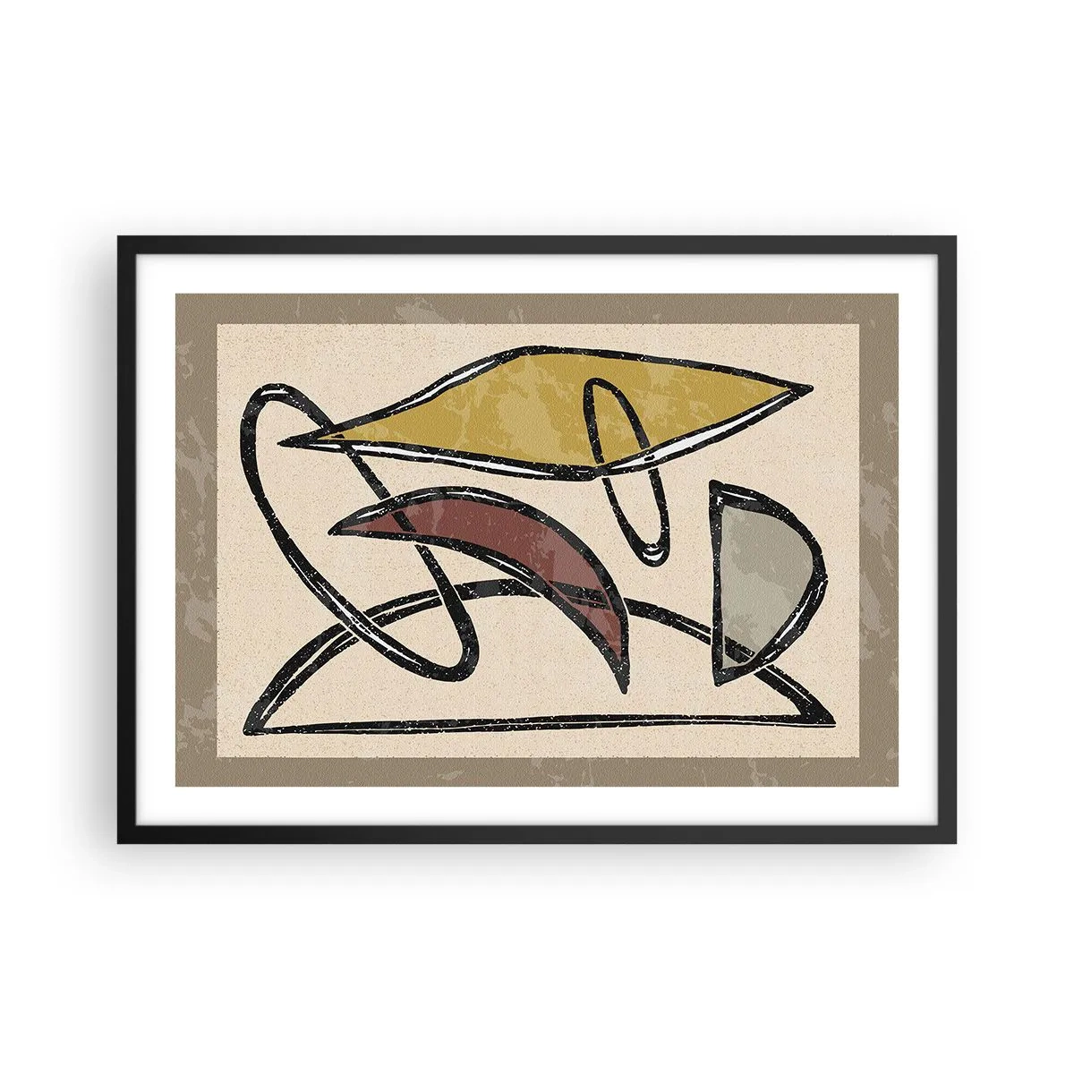 Affiche dans un cadre noir - Poster - Abstraction avec des formes géométriques et des couleurs sobres - 70x50cm - Verticales et horizontales - Décoration murale moderne pour le salon et la chambre ARTTOR
