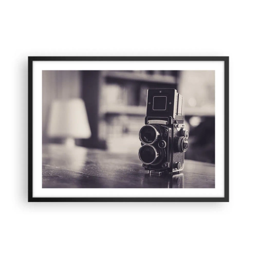Affiche dans un cadre noir - Poster - Appareil photo ancien en noir et blanc - 70x50cm - La magie de la photographie ancienne - Décoration murale moderne pour le salon et la chambre ARTTOR